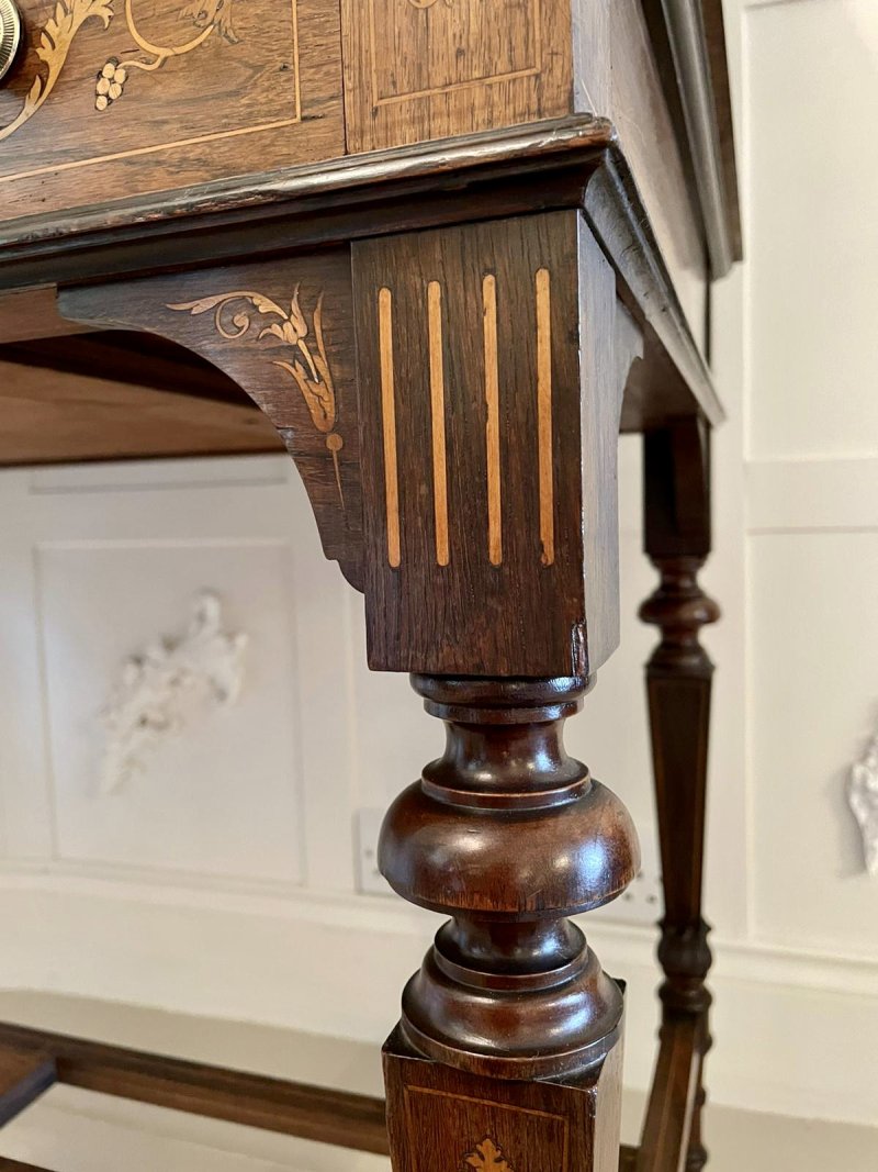 Quality Antique Victorian Inlaid Rosewood Marquetry Writing Desk - Image 6